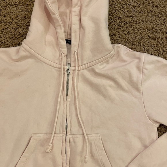 John Galt/Brandy Melville Light/Pastel Pink Crystal Cropped Zip-Up Hoodie - Picture 2 of 6